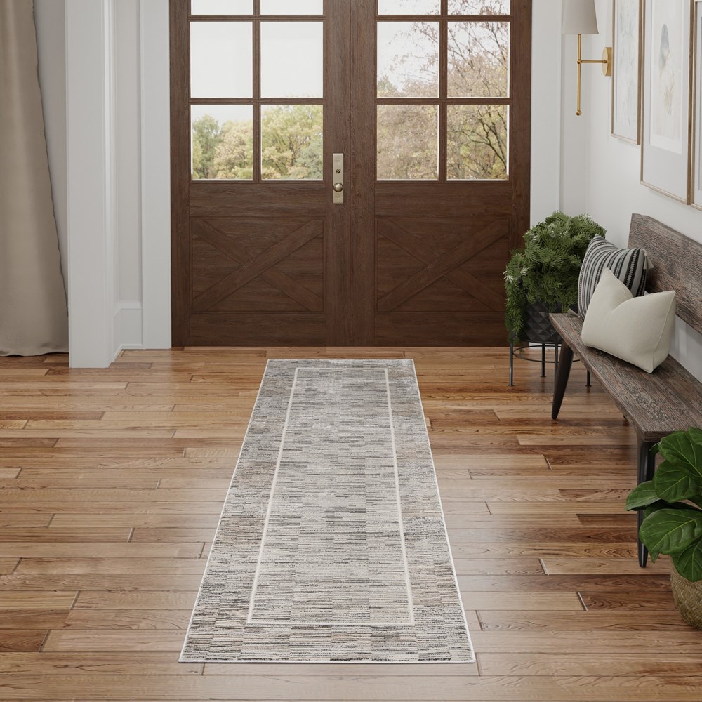 Desire DSR02 Border Runner Rug by Nourison in Charcoal Grey